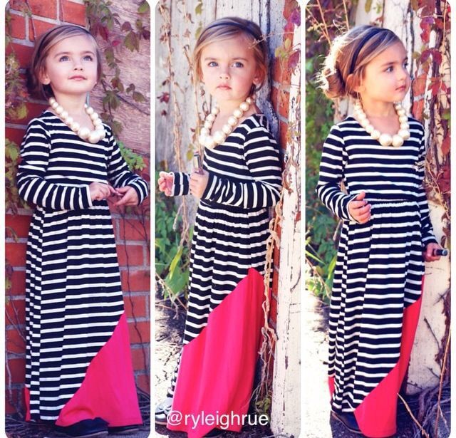Family Matching Parent-child Mother-daughter Striped Long-sleeve Patchwork Dress