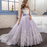 Kid Girl Princess Bow-tie Wedding Dress Lace Flower Dresses