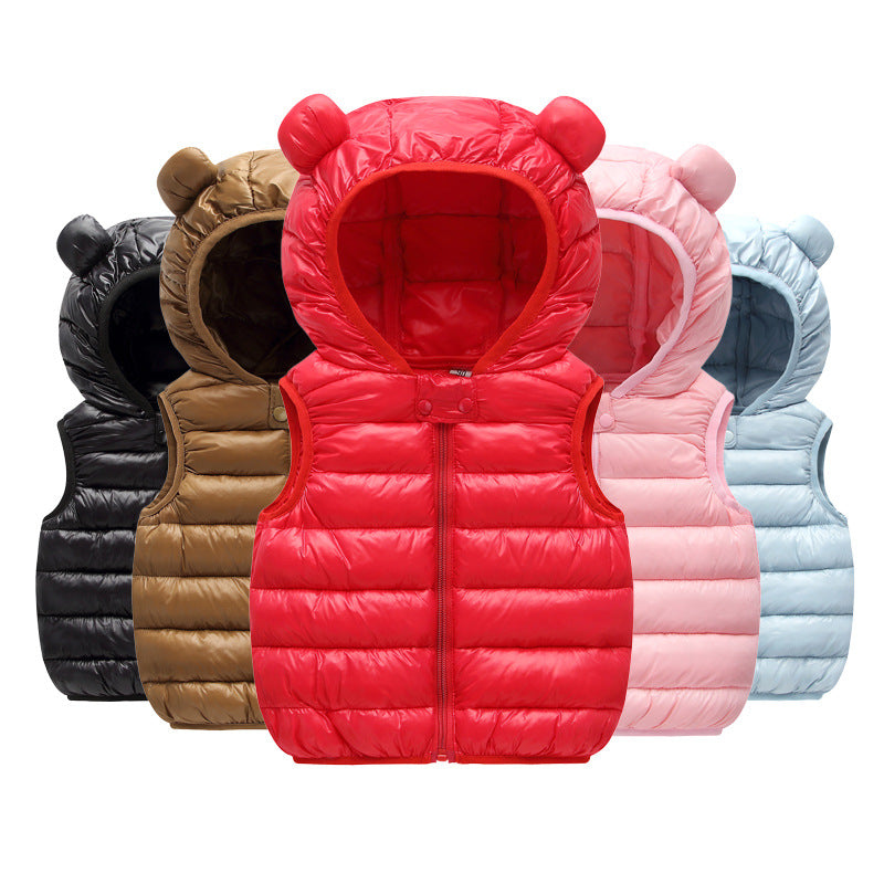 Kid Baby Boy Girl Light Ear Down Cotton Hooded Vest Candy Color Coats