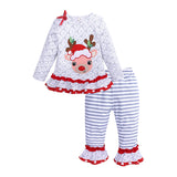 Kid Baby Girl Christmas Long Sleeve Elk Striped Suits 2 Pcs Set
