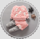 Baby Girl Bow-tie Suit Thickened Added Fleece Suits 2 Pcs Sets