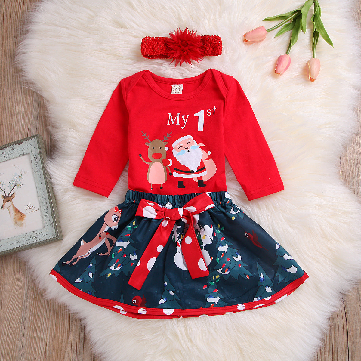 Baby Christmas Long-sleeved Santa Claus Dresses 3 Pcs