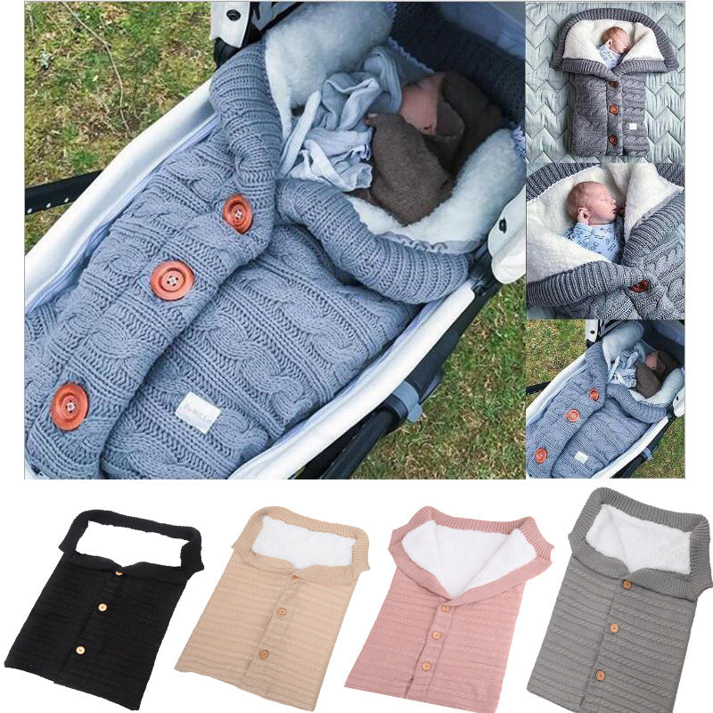Baby Sleeping Outdoor Stroller Woolen Knitting Thicken Warm Plush Pajamas