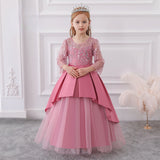 Kid Girl Princess Pompous Flower Wedding Evening Host Piano Dresses