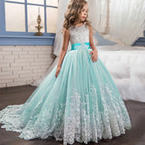 Kid Girl Princess Bow-tie Wedding Dress Lace Flower Dresses