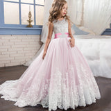 Kid Girl Princess Bow-tie Wedding Dress Lace Flower Dresses