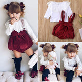 Baby Girl Outfit Long Sleeve Lace Ruffle Collar Suspender 2 Pcs Sets