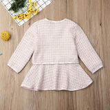 Toddler Baby Girl Long Sleeve Plaid Stitching Dress Set 2 Pcs