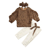 Toddler Baby Girl Leopard Ruffle Long Sleeve 3 Pcs Sets