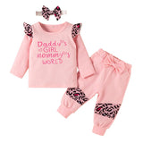 Baby Girl Letter Print Long Sleeve Ruffle Suits 3 Pcs Sets