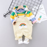 Toddler Boys Girls Rainbow Tops Solid Bib 2 Pcs Outfits
