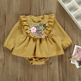 Baby Girls Long Sleeve Emboridery Flower Rompers Outfits Bodysuit