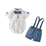 Baby Boy Gentleman Fashion Bodysuit+Belt Pant+Tie Kids Boys Clothes Set - honeylives