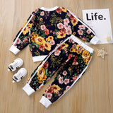 Baby Girl Set Fall Flower Printed Tops+Jogger Bottoms 2 Pcs 2-6 Years