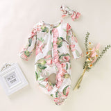 Baby Girl Romper Infant Vintage Sleeper Romper Headband Clothes Outfits - honeylives