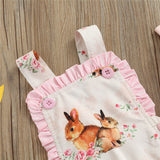 Baby Girl Jumpsuits Easter Rabbit Floral Print Sleeveless Ruffle Romper