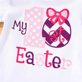 Baby Girl Easter Letter Bodysuit Romper Rabbit 3 Pcs Sets