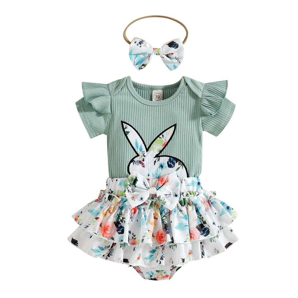 Baby Girl Easter Set Rabbit Bow Ruffle Bodysuit Romper