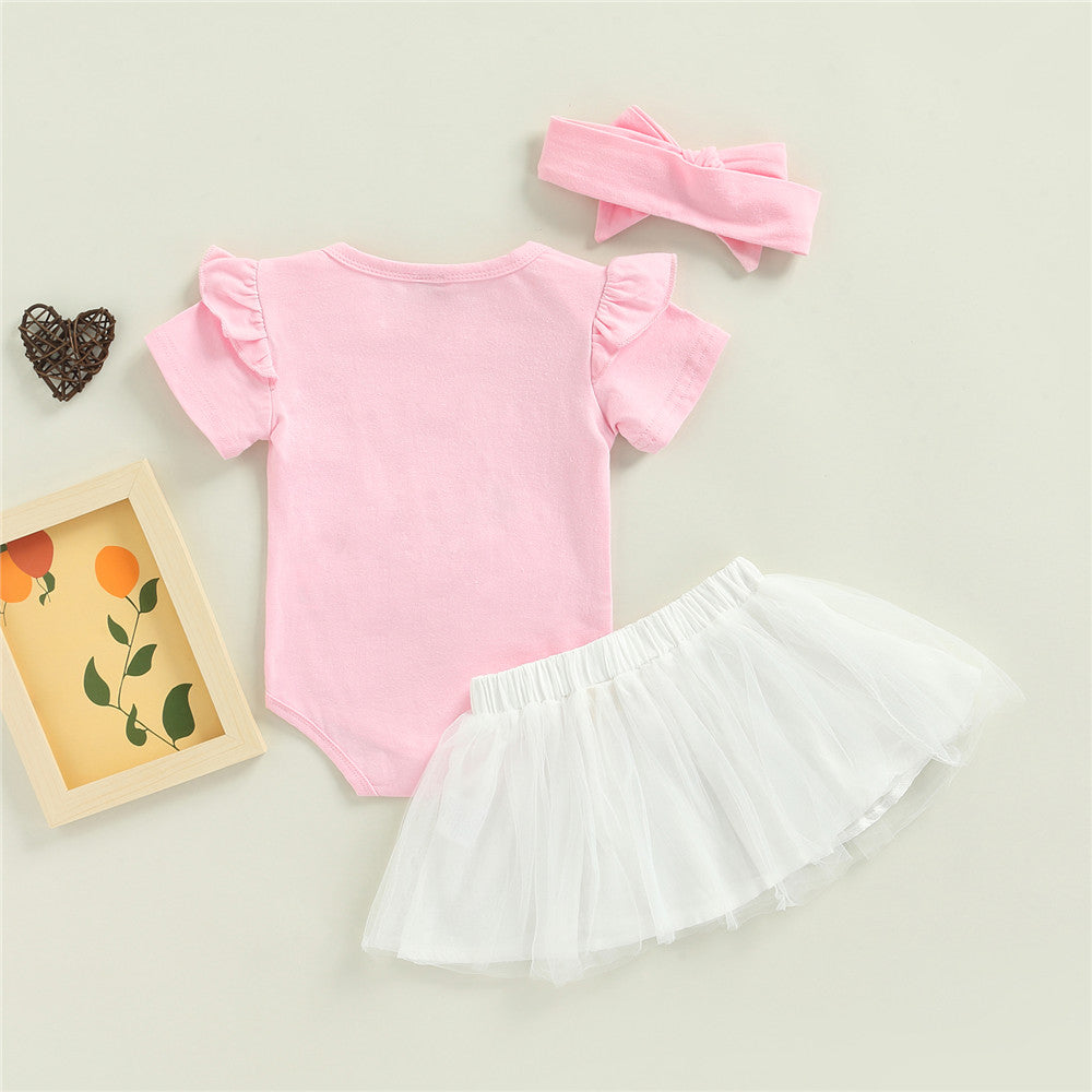 Baby Girl Easter Rabbit Bodysuit Bow Tulle Suits 3 Pcs Sets