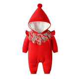 Baby Girl Hooded Romper Fleece Newborn Winter Sleepwear Romper Jumpsuit