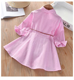 Baby Girls Stripe Long Sleeve Party Belt Fall Winter Casual Dress for 2-6Y