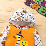 0-12M Baby Halloween Pumpkin Hooded Long Sleeves Romper