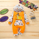 0-12M Baby Halloween Pumpkin Hooded Long Sleeves Romper