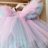 Kid Baby Girl V-neck Pageant Ball Gown Rainbow Fluffy Princess Dresses
