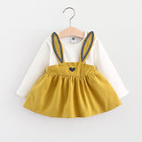Baby Girl Dress Autumn Cotton Long Sleeve Lovely Stitching Rabbit Ears Dresses