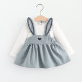Baby Girl Dress Autumn Cotton Long Sleeve Lovely Stitching Rabbit Ears Dresses