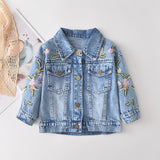 Kids Girls Denim Coats Cartoon Embroidery Jacket Autumn Spring Coat 3-8 Y