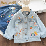 Kids Girls Denim Coats Cartoon Embroidery Jacket Autumn Spring Coat 3-8 Y