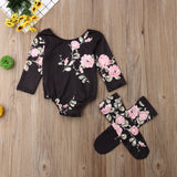 Baby Girl Long Sleeve Floral Romper Warm 2 Pcs Set