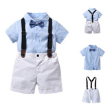 Baby Boys Birthday Formal Suit Gentleman Bowtie Short Sleeve Sets 2 Pcs