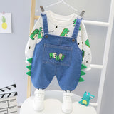 Boys Clothes Sets Dinosaur Printed Top + Denim Overalls 2Pcs Suits for 1-4 Years