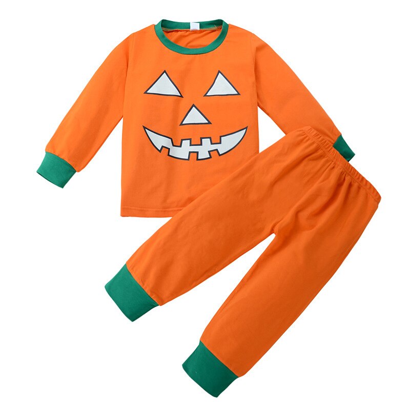Family Matching Boy Brothers and Sisters Sets Halloween Pumpkin Pajamas 0-7Years