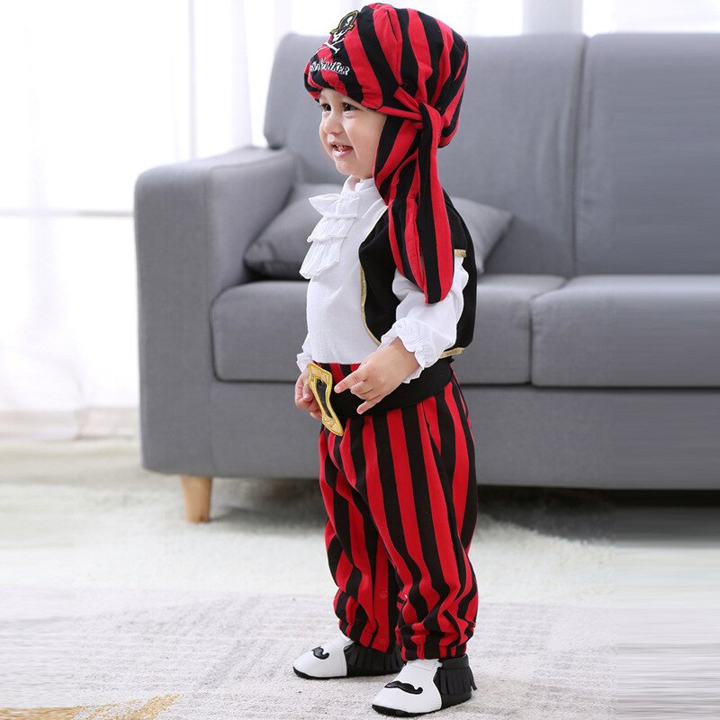 Baby Boy Captain Pirate Costume With Hats Christmas Suit 3 Pcs