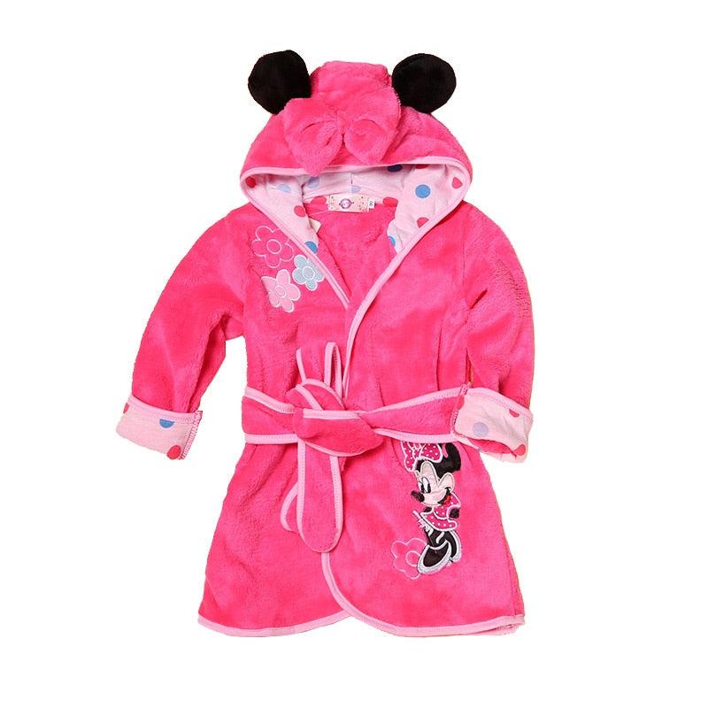 Kids Robe Flannel Bathrobe Long Sleeve Hooded Pajamas Bath Robe 1-6 Y