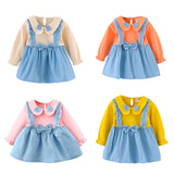 Baby Girl Outfit Bowknot Stitching Suspenders Sweet Dress 2 Pcs 1-4Y