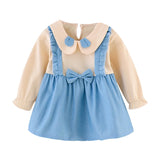 Baby Girl Outfit Bowknot Stitching Suspenders Sweet Dress 2 Pcs 1-4Y