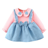 Baby Girl Outfit Bowknot Stitching Suspenders Sweet Dress 2 Pcs 1-4Y