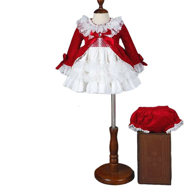 Spanish Girl Princess Tutu Dress Lolita Christmas Birthday Costume 1-6 Years