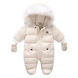 Kids Baby Winter Jumpsuit Fur Hood Snowsuit Ovealls Thick Rompers with Gloves