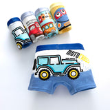Kids Boy Cute Cartoon Print Underwear Train Car Print Comfortable Shorts 4 Pieces/lot