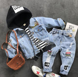 Kids Boy Girl Leisure Denim Casual Suits 3 Pcs Set