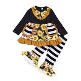 Baby Girls Christmas Sunflower Floral Outfits 2 Pcs 1-6 Years