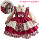 Baby Girls Long Sleeve Princess Red Vintage Party Wedding Lolita Dress