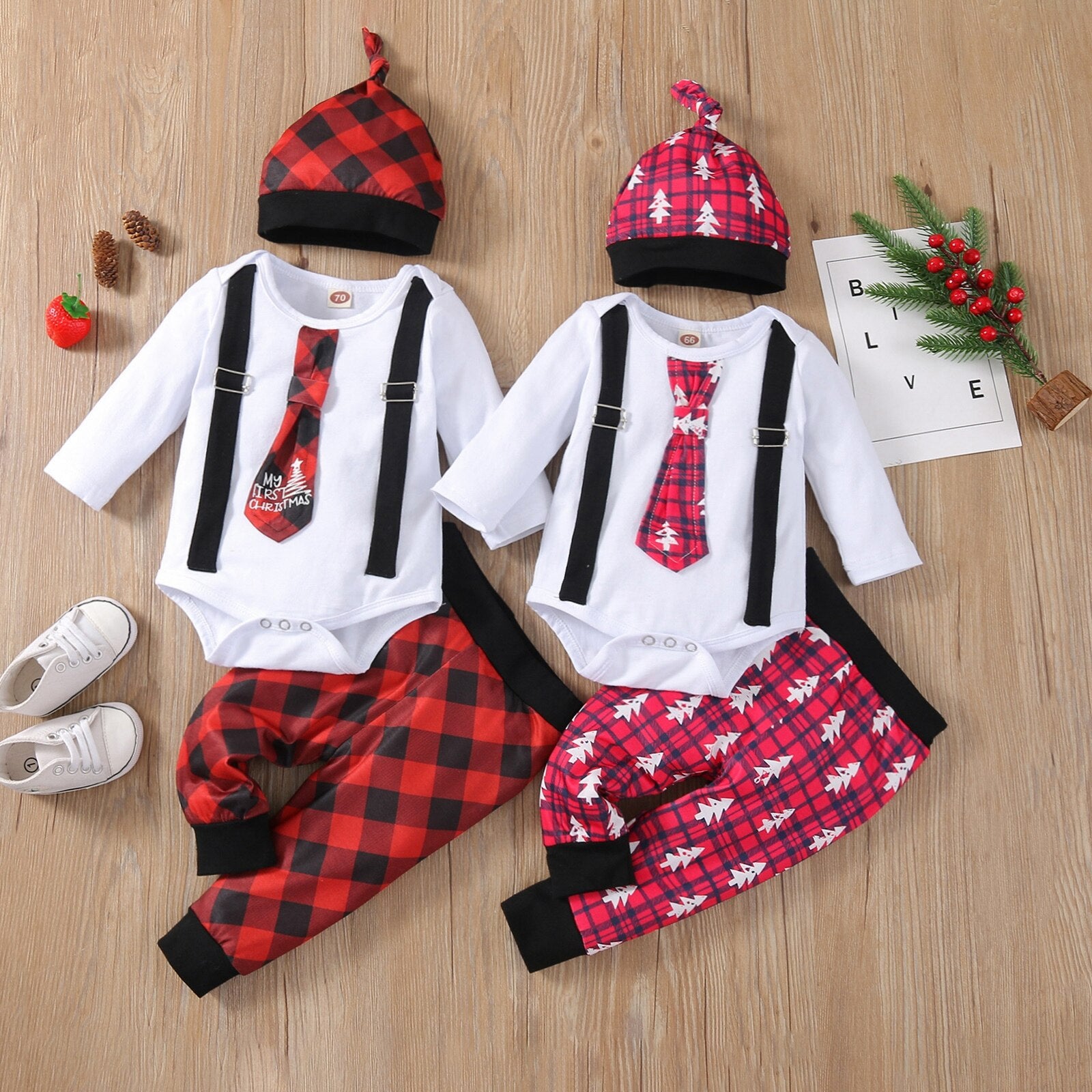 Christmas Infant Baby Boys Outfit Tie 3 Pcs Set Outfits