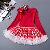 Girl Long sleeve Christmas Santa Claus Pattern Red Polka Dot Tutu Dress 0-24 Months