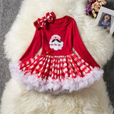 Girl Long sleeve Christmas Santa Claus Pattern Red Polka Dot Tutu Dress 0-24 Months